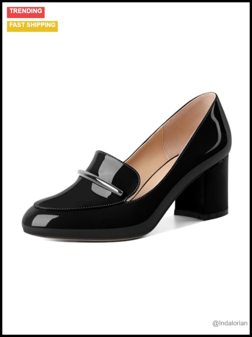 Block Heel Slip On Loafer Pumps Round Toe Dress Shoes Business Casual